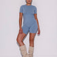 Honest Midwaist Shorts w/Logo - Frost Blue