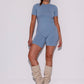 Honest Midwaist Shorts w/Logo - Frost Blue