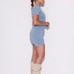 Honest Midwaist Shorts w/Logo - Frost Blue